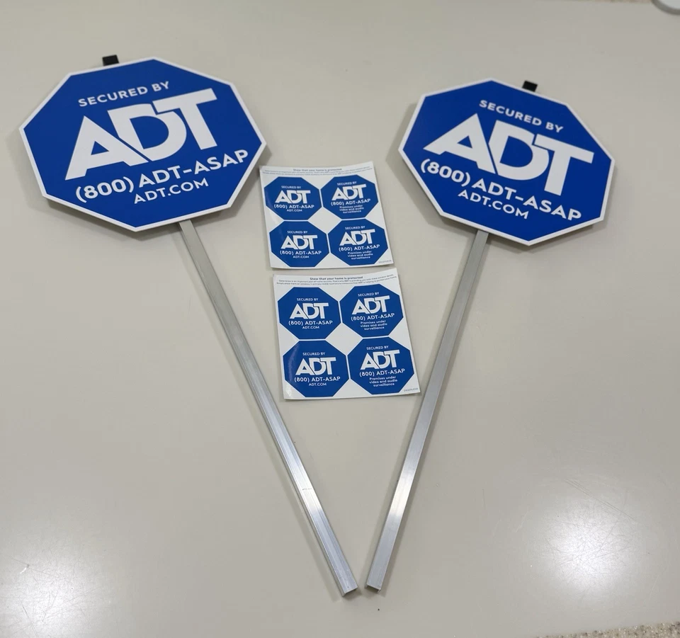 Juego de letreros de alarma azul oficial para el hogar ADT (estacas + paquete de calcomanías) Foto 4 de 4