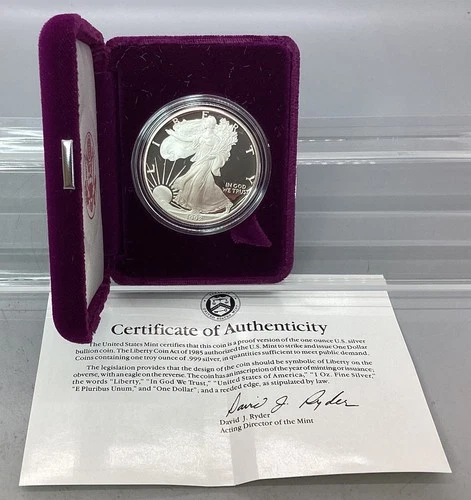 1992 S Proof American Silver Eagle - With Box & CoA