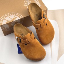 Birkenstock Boston X Stussy Unisex Caramel Suede Soft Footbed Clogs Shoes Wide