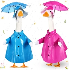 2 Set Porch Goose Outfit Raincoat and Umbrella Summer Lawn Porch Goose Cloths...