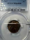 1917 Lincoln Wheat Cent PCGS Graded MS64 RB