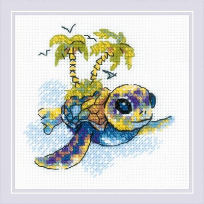 Riolis Kreuzstich Stickpackung ''Kleine Schildkröte'', Zählmuster, 15x15cm
