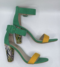 Rouge Women  s Tropical Strappy Open Toe Ankle Strap Block Heel Size 9