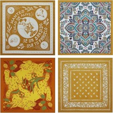 4-Pack 100 Cotton Bandana Set, Vintage Graphic Print, 22x22 inches