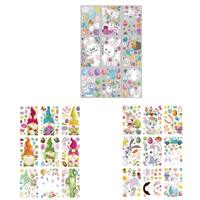 Easter Bunny Gnome Eggs Dwarf Sticker Static Electricity Window Decal Set of 9
