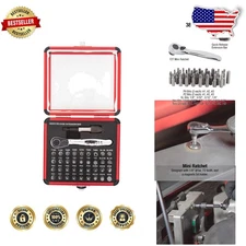 Sunex 38pc Mini Ratchet Bit Set - S2 Steel, Quick Release Ext, Aluminum Case