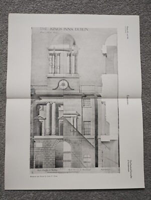 The King's Inns, Dublin - Architectural Details - Antique Print - 1928