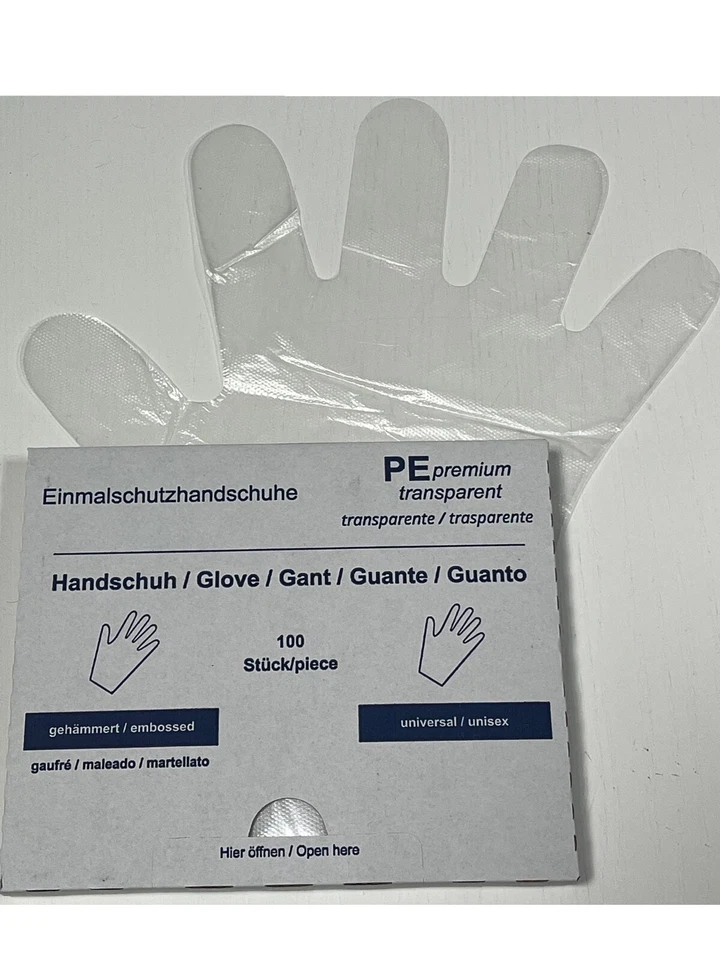 FUNWAVE 5000 Einweg-Diesel-Handschuhe transparent 100erDispenser-Karton Öffnung unten