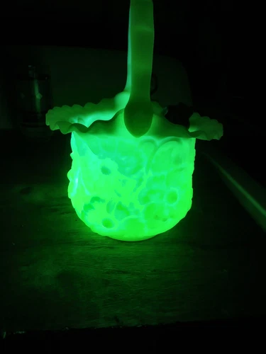 Vintage Uranium Glass Basket With Flowers