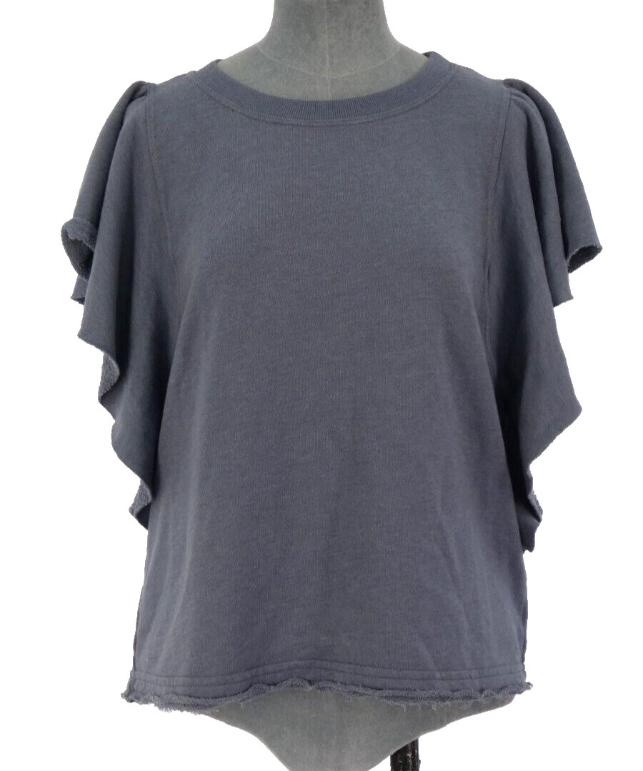 Michael Stars Blouse Top Sweatshirt Ruffle Sleeve Ariana Grey Raw Hem Size S