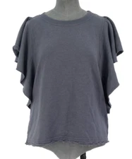Michael Stars Blouse Top Sweatshirt Ruffle Sleeve Ariana Grey Raw Hem Size S