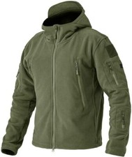 Men's Warm Tactical Fleece Jacket Hooded Full-Zip Up Outdoor Windproof Work Coat