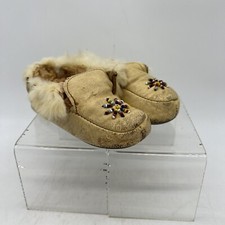 1900  s Beaded Leather And Fur Baby Moccasins
