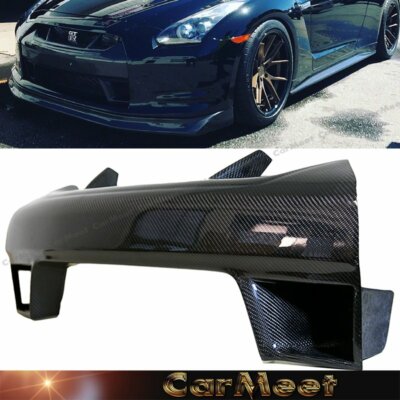 Fit NISSAN 08-11 GTR R35 WALD Carbon Fiber Wave Front Bumper Cover Hood Grille