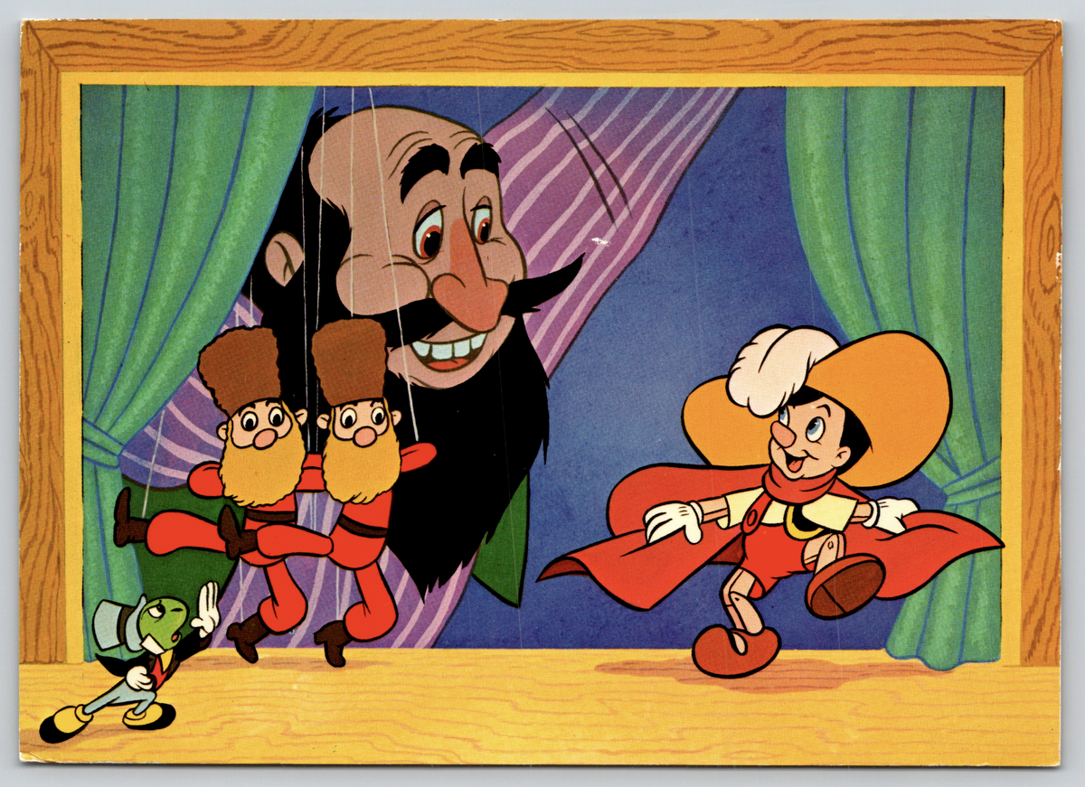 WALT DISNEY VINTAGE POSTCARD Pinocchio Puppet Master Cricket 49