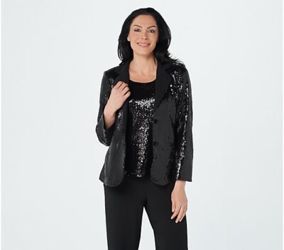 Bob Mackie Sequin Knit Blazer, Black Large A374723