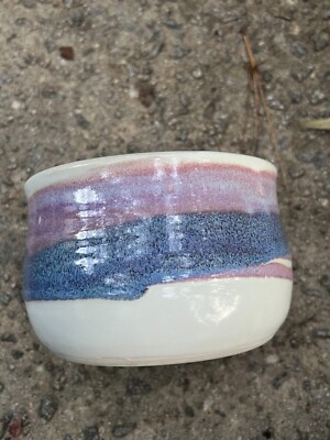 Vintage Bruning Pottery White Ceramic Bowl Hand Painted Layered Lavender Glaze