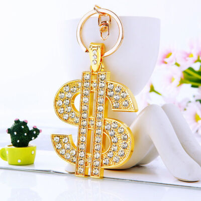 Bling Luxury Dollar Sign Keychain Rhinestone Money Charm