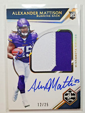 Alexander Mattison 2019 Limited Rookie 12/25 Auto Dual Jersey Patch RPA RC card
