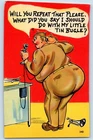 Comic Humor Postcard Fat Man Military Soldier Telephone WW2 c1930's Vintage