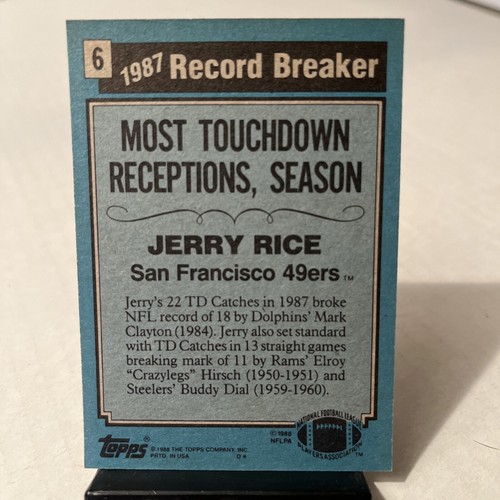 Jerry Rice 1988 Topps Record Breaker Card 6 EBay