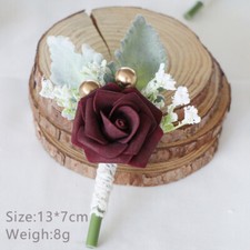 Artificial Rose 10X Groom Boutonniere Fake Flower Corsage Wedding Party Banquet