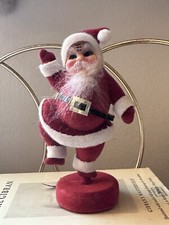 Rare Vintage Flocked 9" Velvet Dancing Santa Claus Figure Celluloid/Plastic