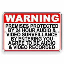 Warning Premises Under 24 Hr Audio Video Surveillance Metal Sign Three Sizes