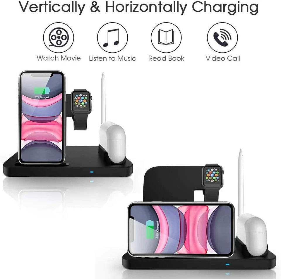 4-in-1 Fast Charger Qi Wireless Charging Station for Apple Watch iPhone Pencil - Image 2 of 4