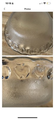 Nice glass frosted bottom bowl with apples on side of top