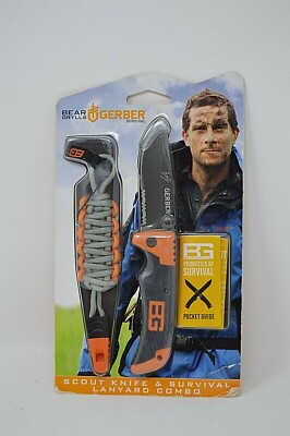 Gerber Bear Grylls Scout Folding Knife And Survival Lanyard Combo W Pocket Guide