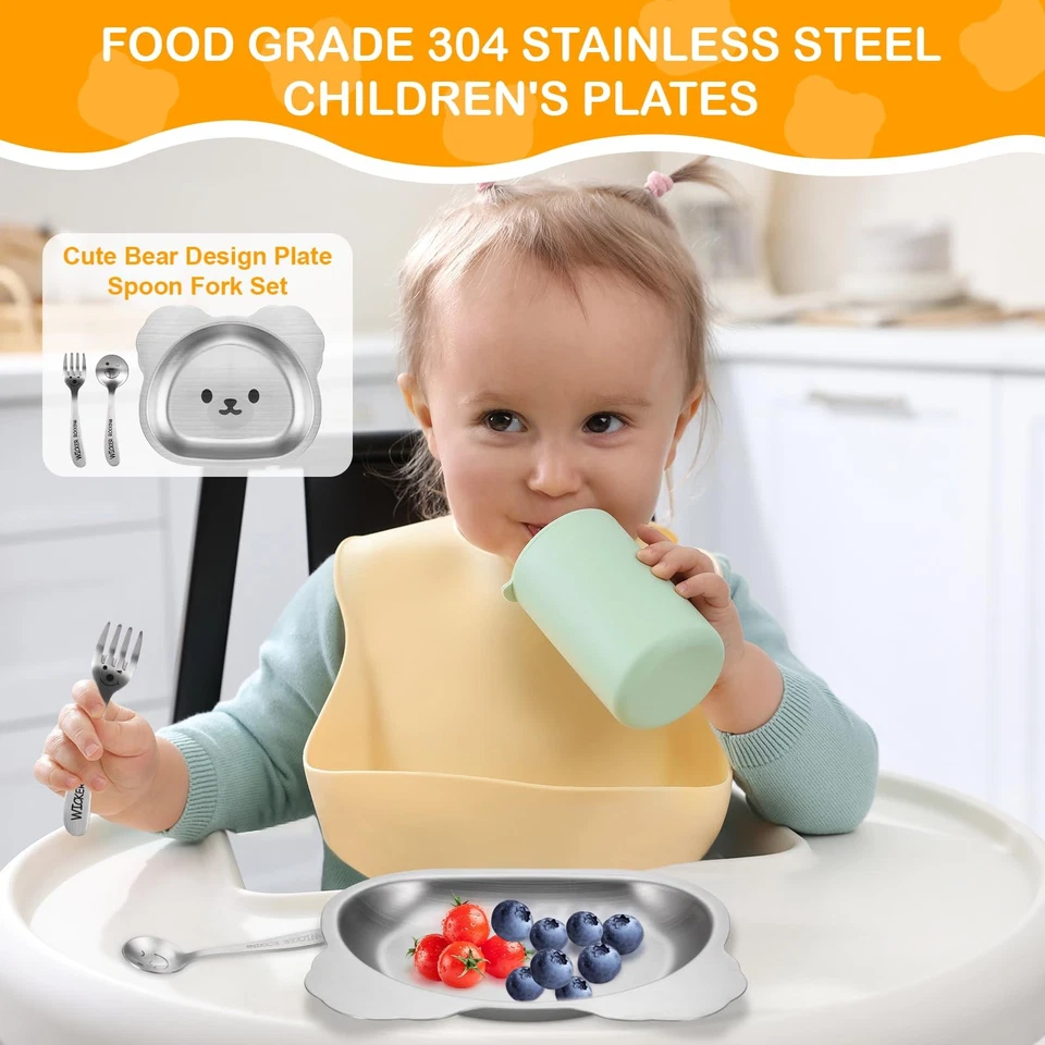 304 Edelstahl Kinderteller Kantinen mit Silikon Saugfuß Edelstahl Teller Baby... - Bild 2 von 4