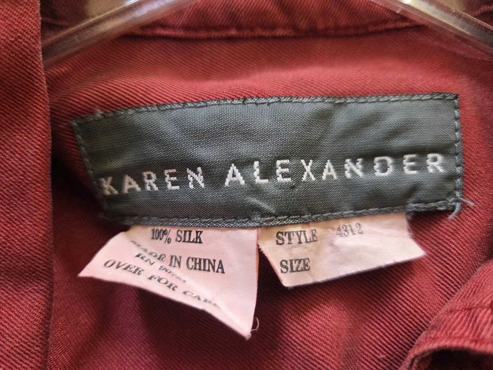 VTG 80s KAREN ALEXANDER 100% Silk Maxi Dress Shirtdress Red Western Prairiecore - Imagem 3 de 4