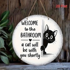 Funny Black Cat Welcome Wood Bathroom Tin Metal Signs Home D cor 8x8