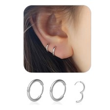 1 Pair 7mm Small Hoop Earrings for Women, 316L Surgical Stainless Steel Huggi...