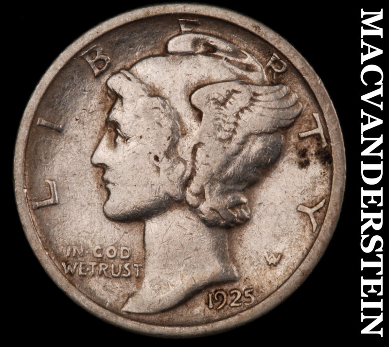 1925 Silver Mercury Dime - Scarce  Very Fine  Better Date  No Reserve  #M558