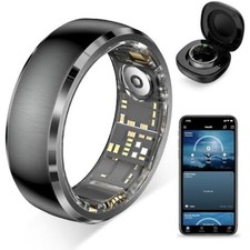 Smart Ring, Fitness Sleep Tracker, Heart Rate SpO2, IP68, Black, Size 9