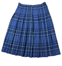 Pendelton Womens Sz 18 Accordion Pleated Midi Skirt Blue Plaid 100% Wool Career