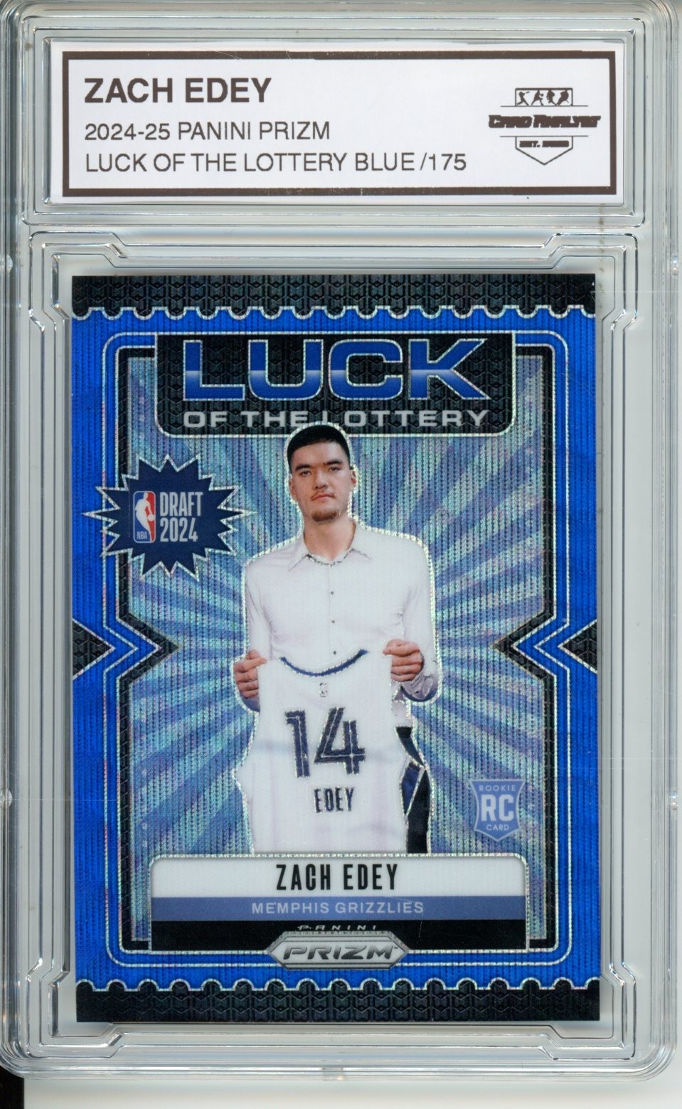 2024-25 PANINI PRIZM #3 Zach Edey LUCK OF THE LOTTERY BLUE WAVE /175
