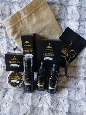 Fulllight Tech Beard Grooming Kit - (2) Oils, Wash/Shampoo, Scissors, Balm