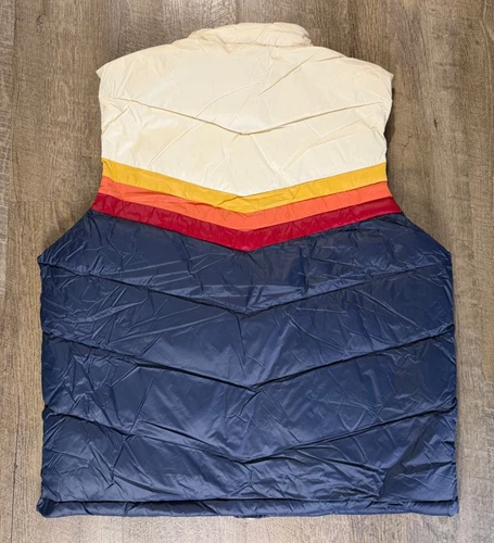 New Marine Layer Archive Boreal Puffer Vest Navy White Stripe Chevron Jacket XXL image 2