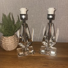 Beautiful Matching Pair Of Vintage Cut Crystal Glass Table Lamp Bases Working