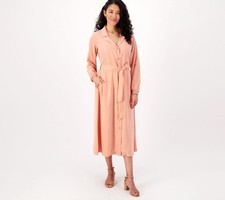 Side Stitch Long Sleeve Button Front Midi Dress Coral Dream Plus Size 5X A300687