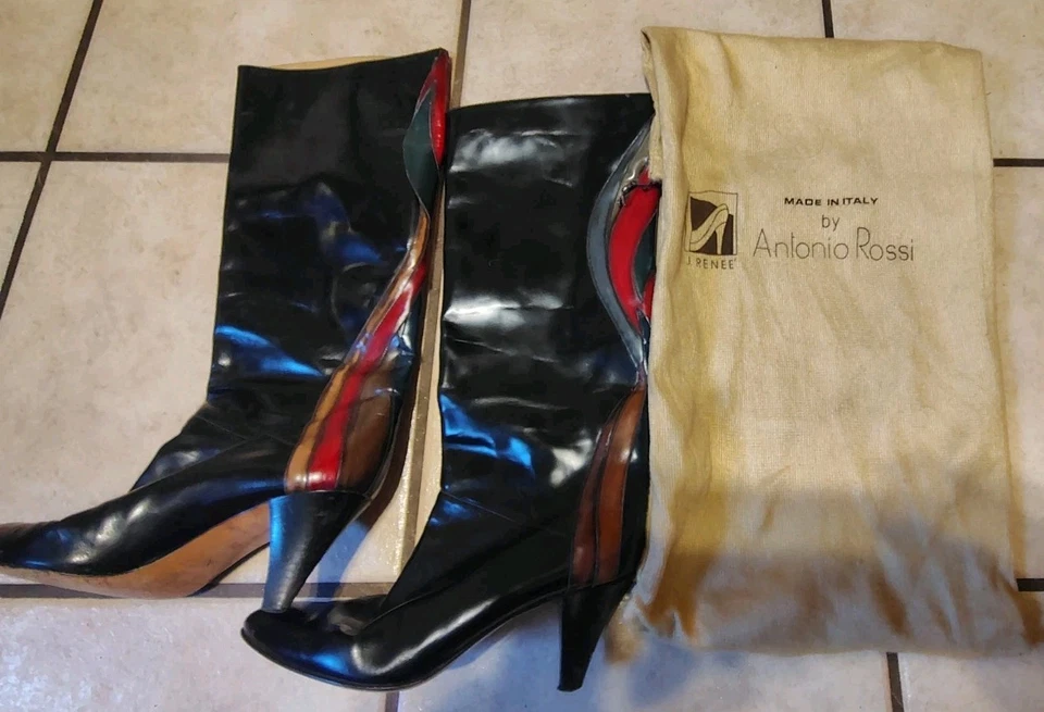 j.renee antonio rossi womens vintage black leather heelboots 6.5. made in italy - Image 2 of 4