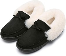 Mens Moccasin Slippers Indoor Outdoor House Slippers Anti-Skid Rubber Sole