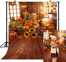 5X7FT Fall Thanksgiving Halloween Photo Backdrop Pumpkin Vinyl Background Wooden