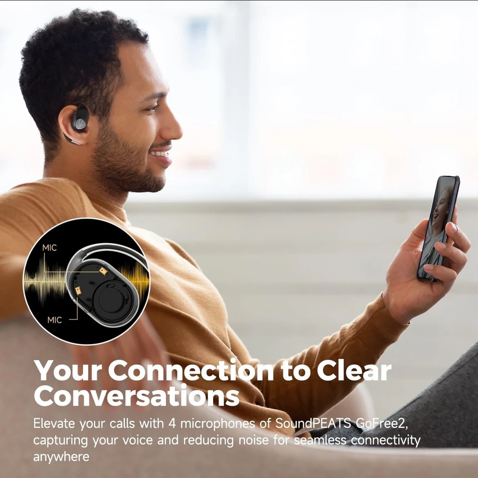 SoundPEATS GoFree 2 Open Ear Headphones Wireless Hi-Res Audio LDAC Codec - Image 2 of 4