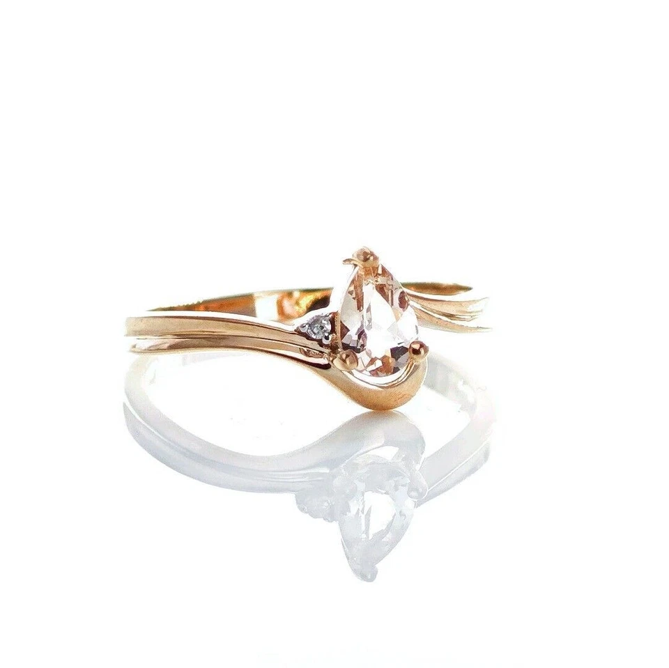 9ct Morganite Diamond Ring Size N Rose Gold Pink 0.32ct Natural Boxed Gift - Image 2 of 4