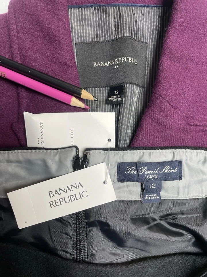 NUEVO Traje Falda Banana Republic J Crew Talla 12 Se Ajusta Como 10 Conjunto de Dos Piezas Lana Foto 2 de 4