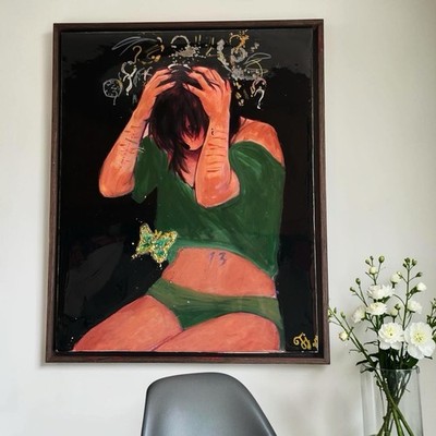 Original zeitgenössische Kunst - Kunstwerk psychische Gesundheit 40x50cm gerahmt
